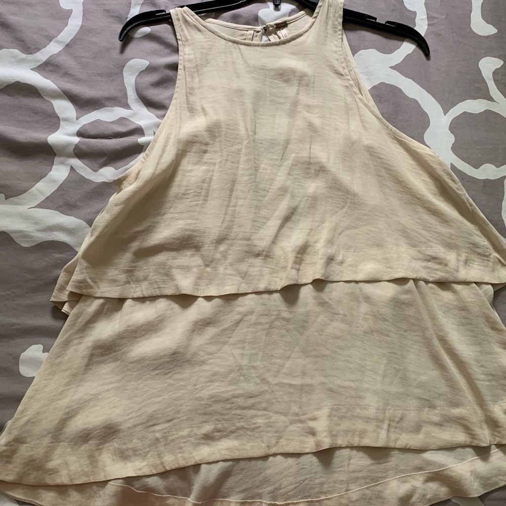 Cream Free People Layered tank with open back